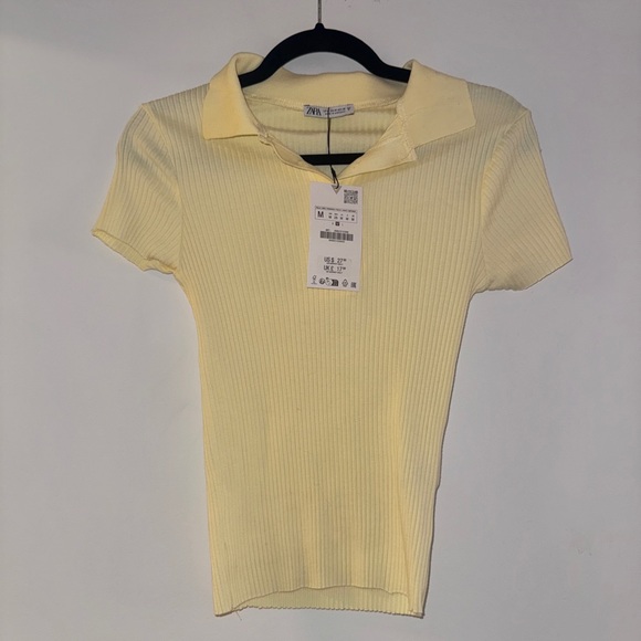 Zara Yellow Fitted Ribbed Polo Shirt - Picture 1 of 2